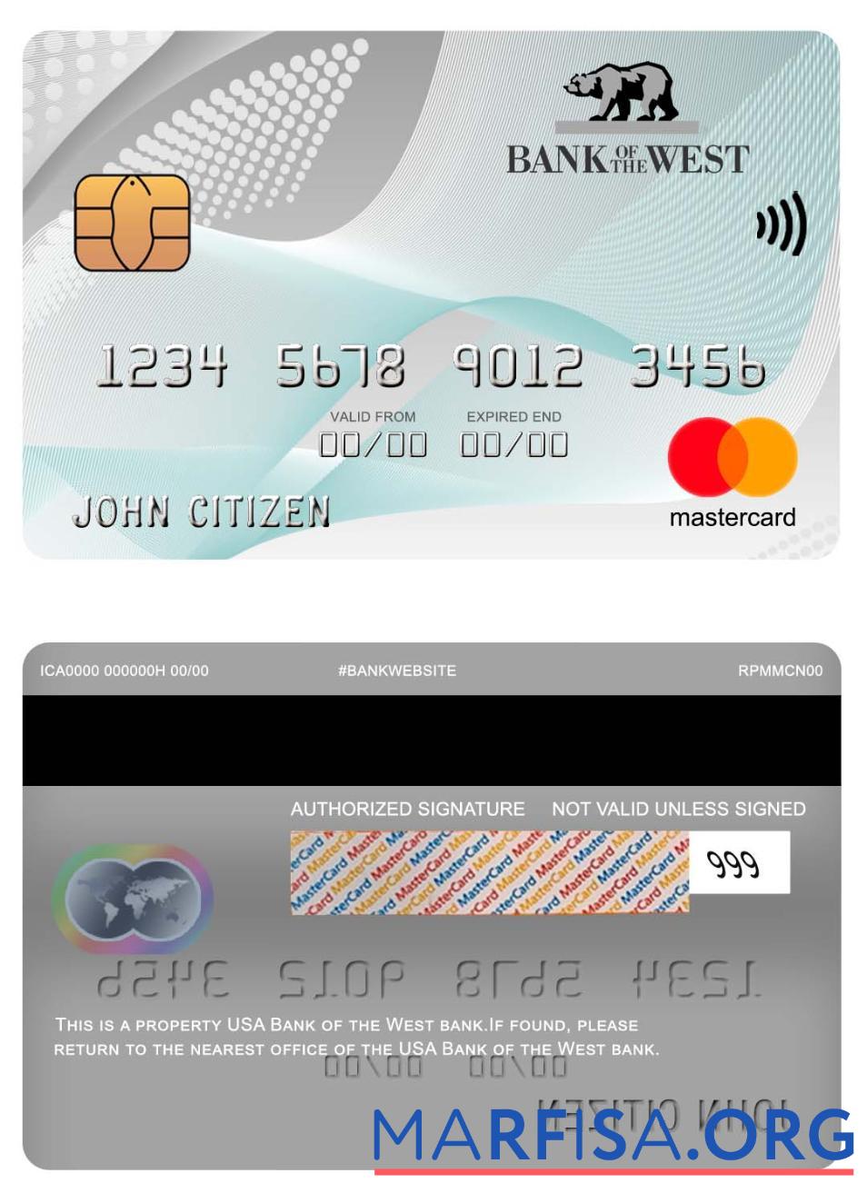 Downloadable USA Bank of the West bank mastercard download for verification
